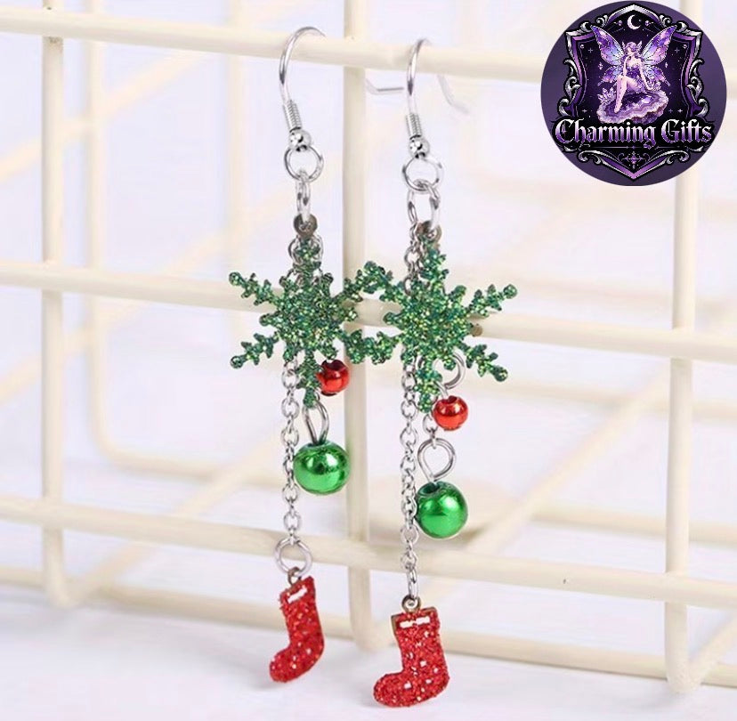❄️ Snowflake & Boot Christmas Dangle Earrings — Festive Sparkle! ❄️