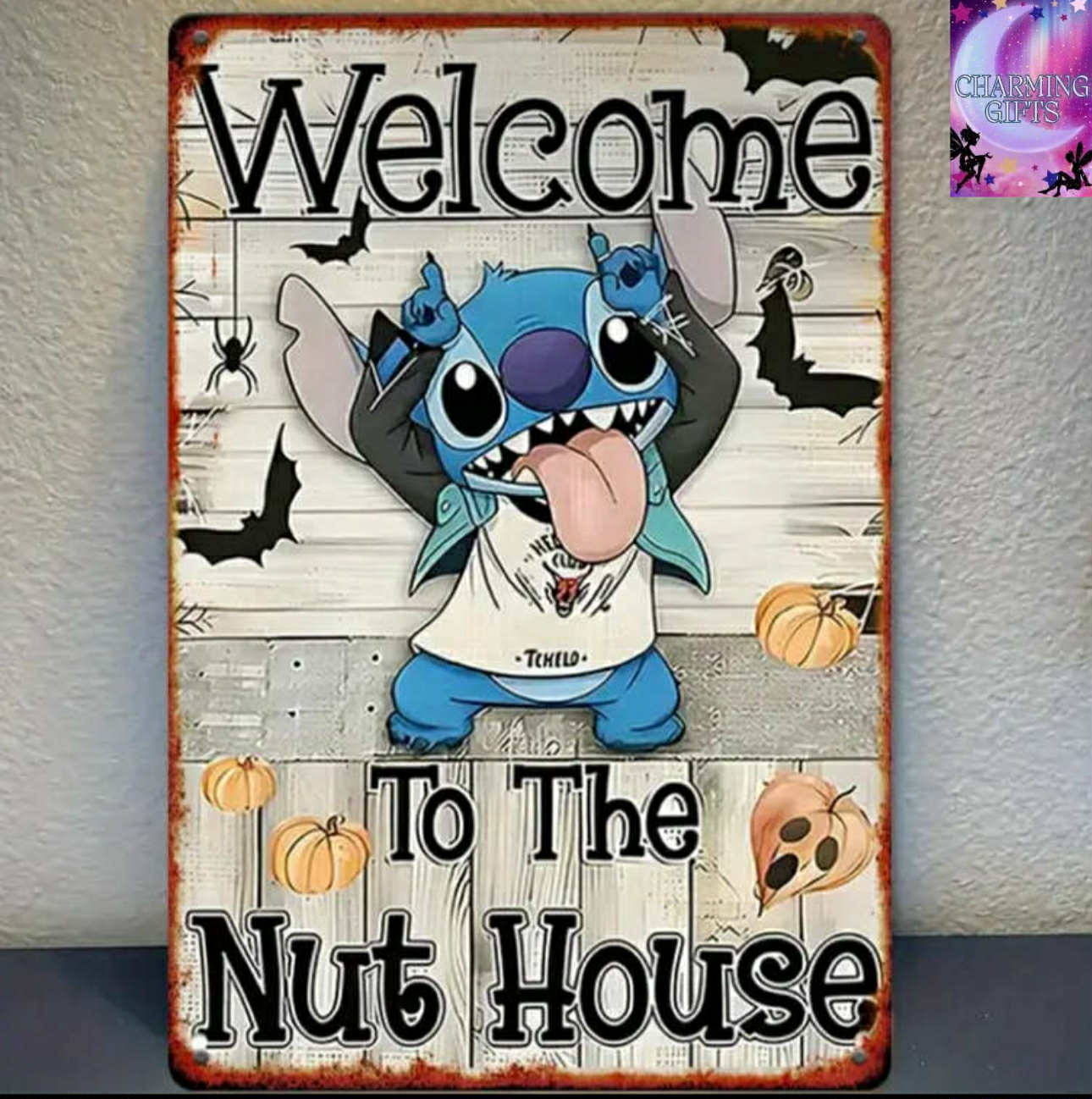 1pc Iron Classic Wall Hanging Sign, 8x12 Inches, Disney Stitch Humor Welcome, Funny, Creative, Easy to Hang Garland, for Home Decor, Office, School, Cafe, Indoor Outdoor Decoration