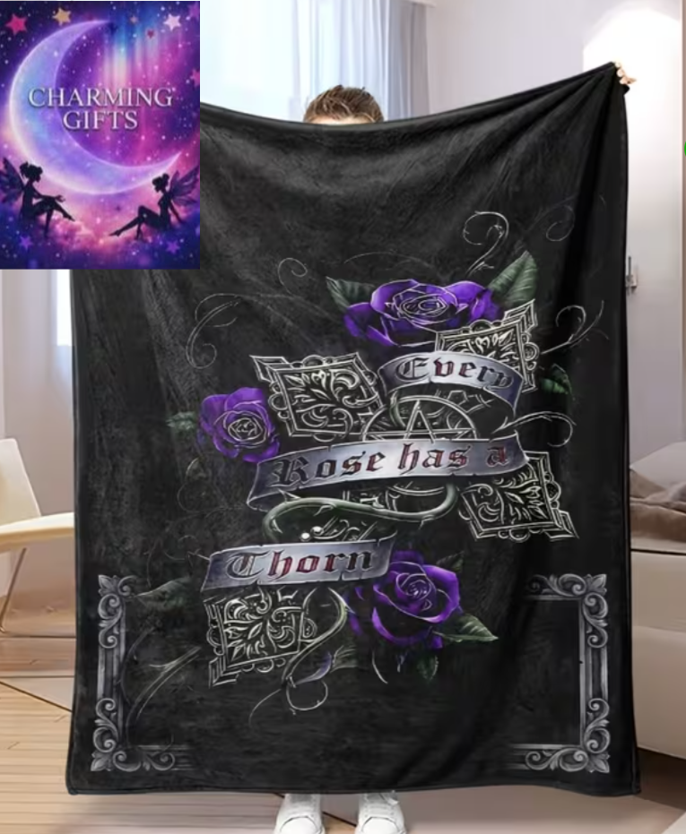 Dark Gothic Purple Rose And Metal Pattern Throw