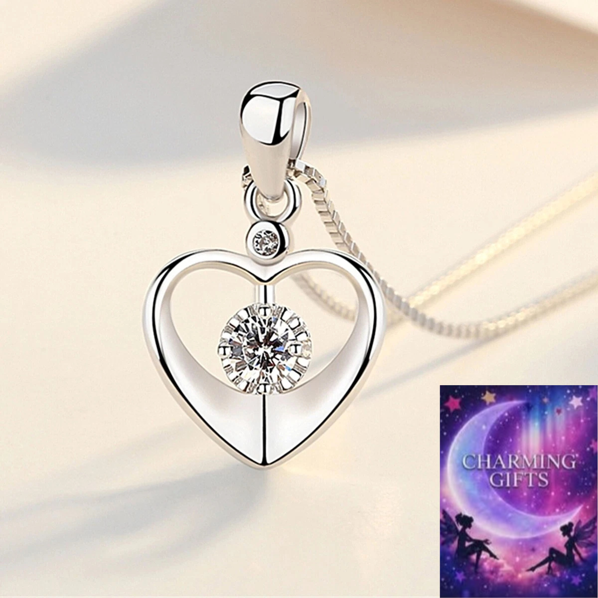 925 Sterling Silver Crystal Love Heart Pendant Necklace