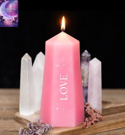 LOVE CRYSTAL CANDLE with rough rose quartz
