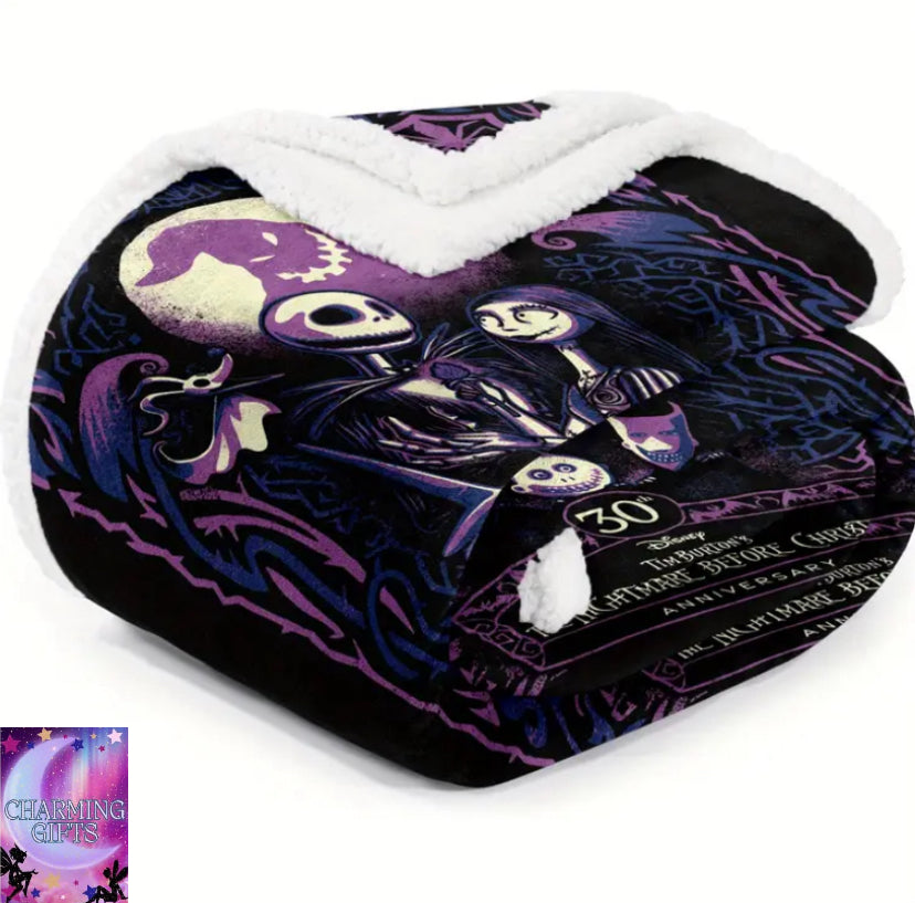 1pc Disney The Nightmare Before Christmas Luxury Plush Throw Blanket Double-Layer Thick Fleece, Jack Skellington & Sally Design, Lightweight All-Season Blanket for Travel, Sofa, Bed, Office - Machine Washable , Sofa Throw 130cmx150cm