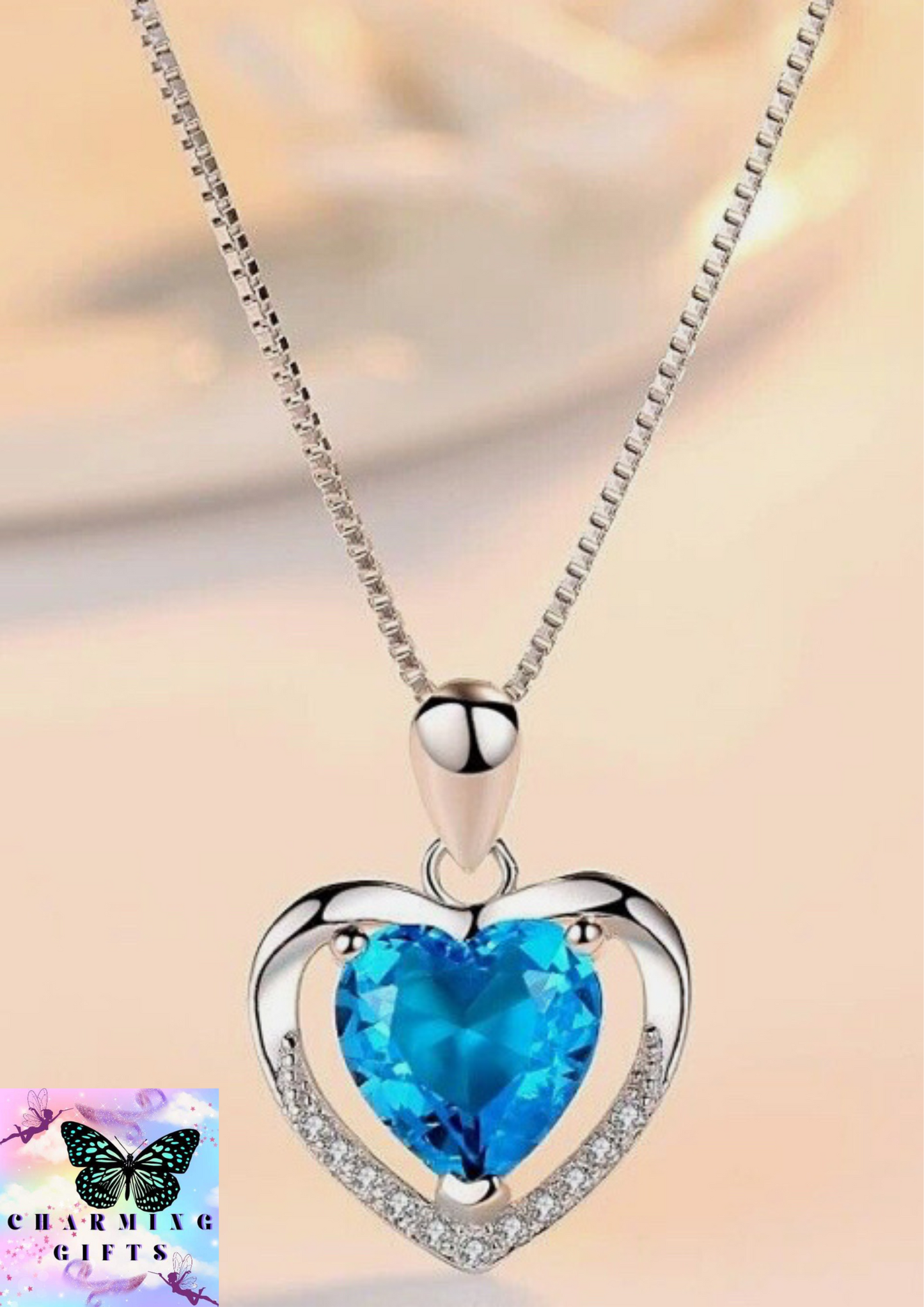 Jewell's of the heart 925 Sterling Silver Heart Crystal Pendant Chain Necklace Womens Jewellery Gifts