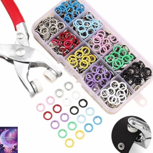 Including 100pcs Invisible Colored Metal Buckle & 1 Count Manual Pressure Pliers,Household Sewing Accessories for DIY Handicraft Clothing & Hat,Buttons & Pliers Tool Kit,Seamless Stitching Sewing Kit Tools,Sewing Supplies Crafts.