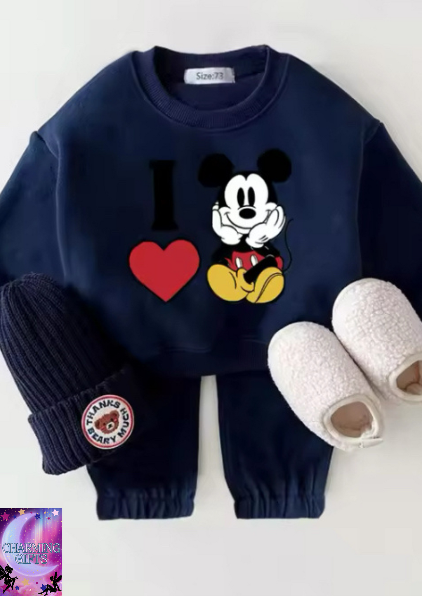 2Pcs Warm Thicken Toddler Clothes Suits Cute Minnie Mickey Mouse Long Sleeved Top + Pant Winter Autumn Children Baby Clothing