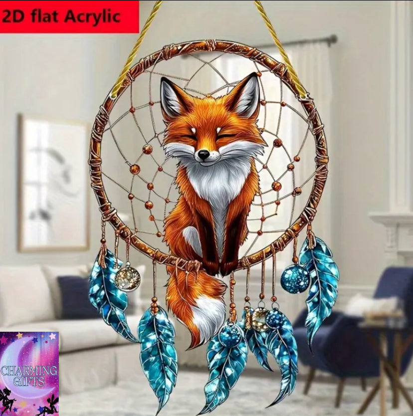 2D Flat Bohemian Style Mother'S Day Fox Dream Catcher Sun Catcher Decoration, Home Decoration, Hanging Decoration Pendant, Suitable for Living Room, Bedroom, Office Decoration, Perfect Valentine'S Day, Mother'S Day Gift, Can Be Used for 11 Festivals