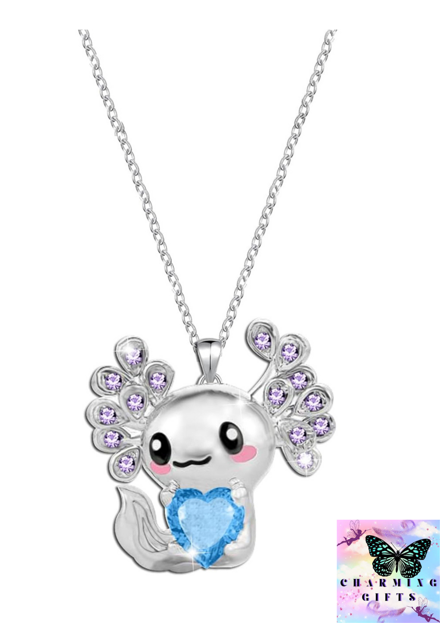 Cute Axolotl Necklace for Girls Boys Crystal Pendant Necklaces Gifts Jewelry Gifts for Girls Daughter Boys Son Granddaughter Niece Birthday Christmas Graduation Gift