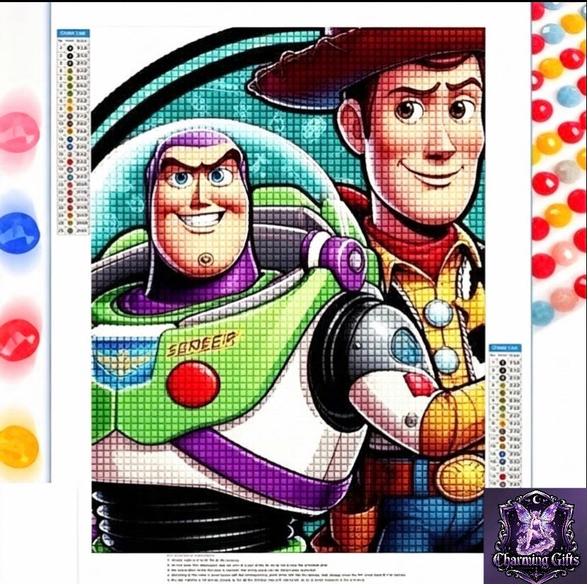 2D Flat Printing 1pc Woody And Buzz Lightyear Frameless Diamond Painting Kit, Full Diamond Round Mosaic Handmade, Home Decor Gift, Unique Creative for Birthday, Independence Day, Christmas, Mother'S Day, Father'S Day