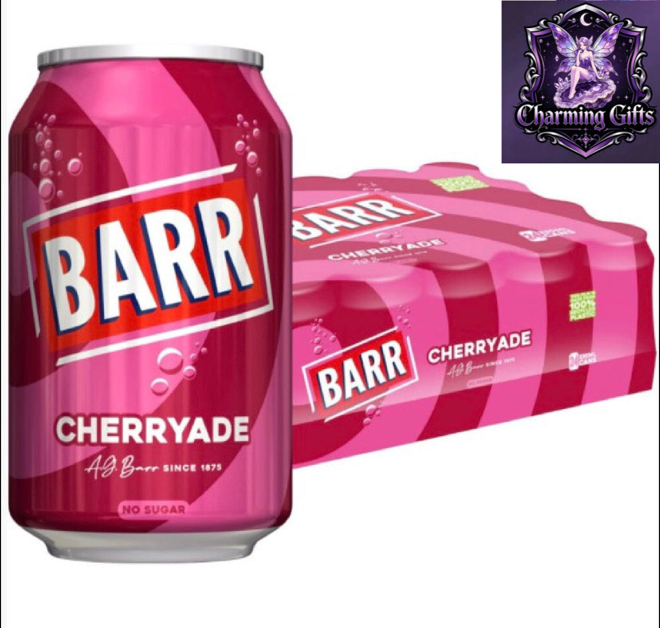 BARR Since 1875 Cherryade - 24 Pack Cherryade, Zero No Sugar Cherry Flavoured Fizzy Drink Cans, 24 x 330ml