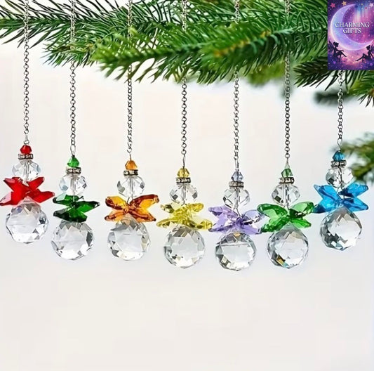 Set of 7 Crystal Angel Suncatcher Pendants | Colorful Hanging Decorations for Home, Garden, And Holiday Tree Adornments