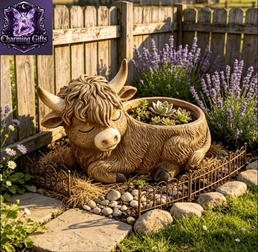 1pc Resin Highland Cow Shaped Planter, Faux Fur Succulent Pot Container, Indoor Outdoor Use, Gift for Plant Lovers