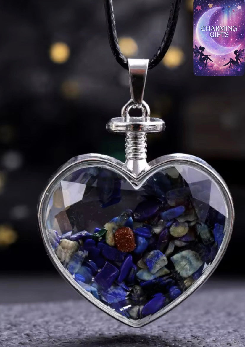 Natural Stone Bottle Necklace For Girls Creative Gift Broken Stone Jewelry Healing Crystal Stone Heart pendant love glass bottle