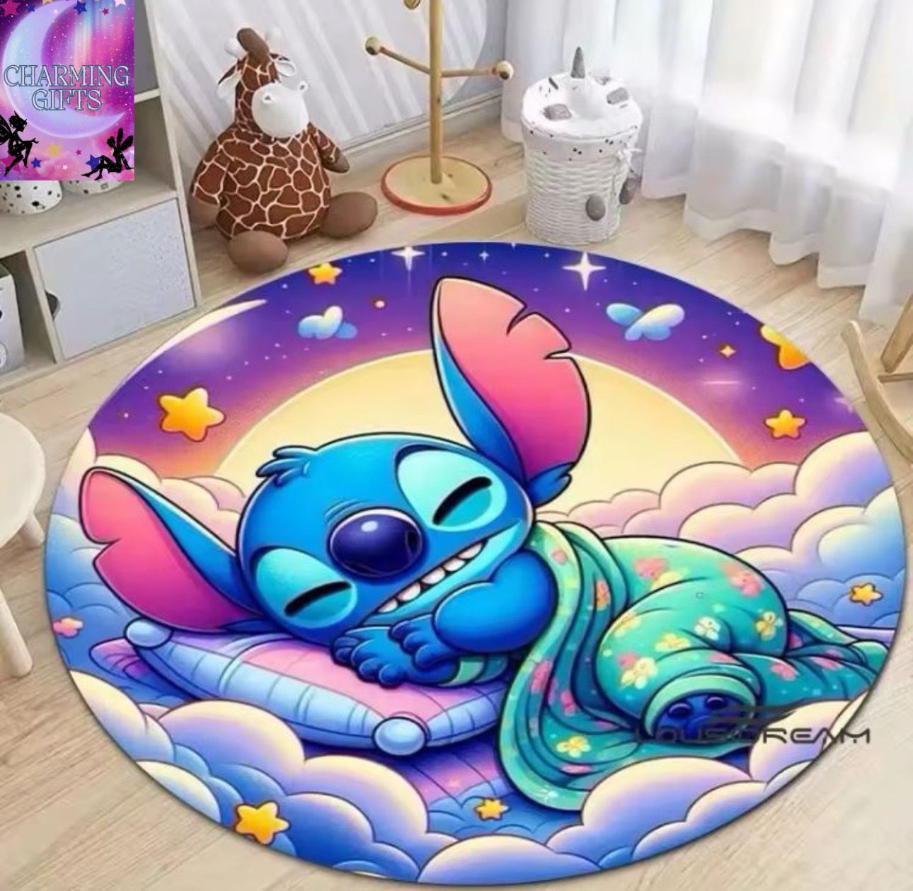 DISNEY Cartoon Lilo & Stitch Print Round Carpet Living Room Bedroom Table Chair Sofa Decorative Carpets Exquisite Gift 80x80Cm
