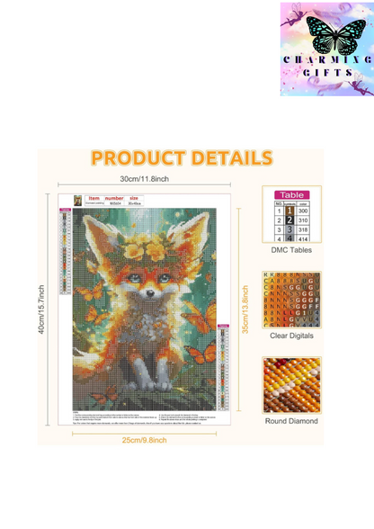 Fox Diamond Painting Kits for Adults,Cute Fox Diamond Painting Kits,5D DIY Round Full Drill Animals Diamond Art Kits Craft for Home Wall Art Decor 30x40cm