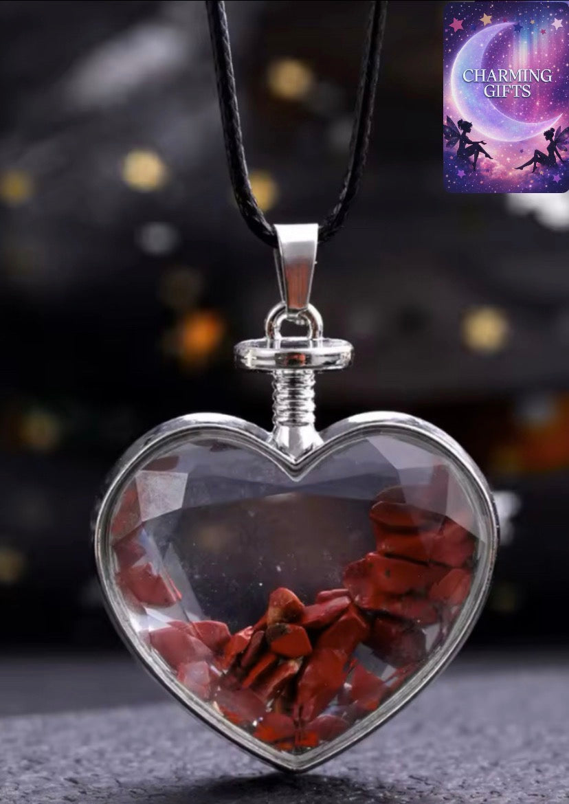 Natural Stone Bottle Necklace For Girls Creative Gift Broken Stone Jewelry Healing Crystal Stone Heart pendant love glass bottle