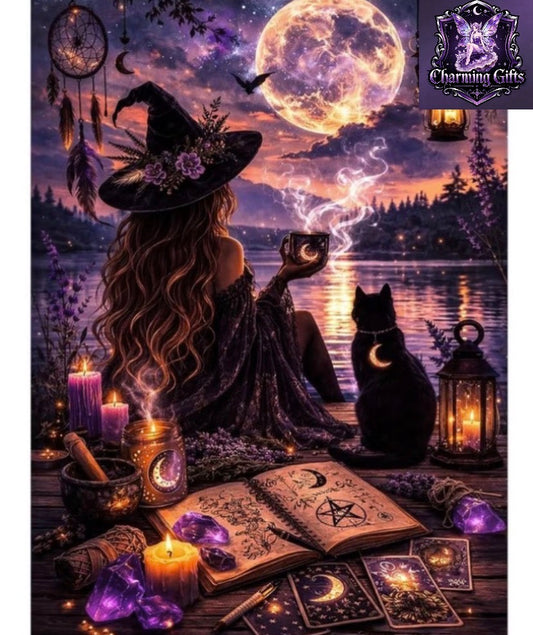 Witch Diamond Painting Kit (Adult Style) - Magic Book Diamond Art Set for Beginners, 5D Full Diamond Gemstone Painting, with Diamond Dotting Craft Kit, Suitable for Home Decor And Gifts,