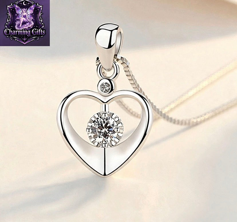 925 Sterling Silver Crystal Love Heart Pendant Necklace