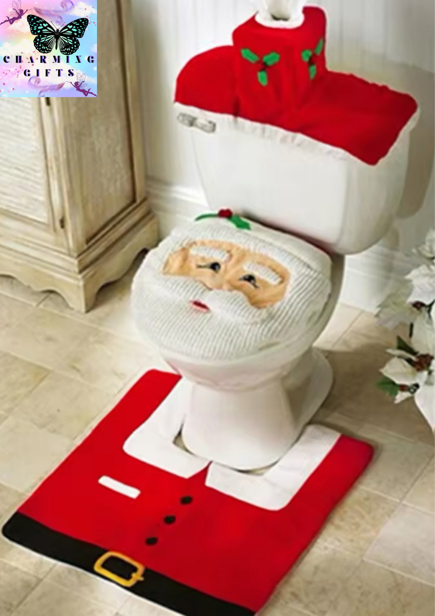 New Cute Christmas Toilet Seat Covers Creative Santa Claus Bathroom Mat Xmas Supplies for Home New Year Navidad Gift Decor 2024