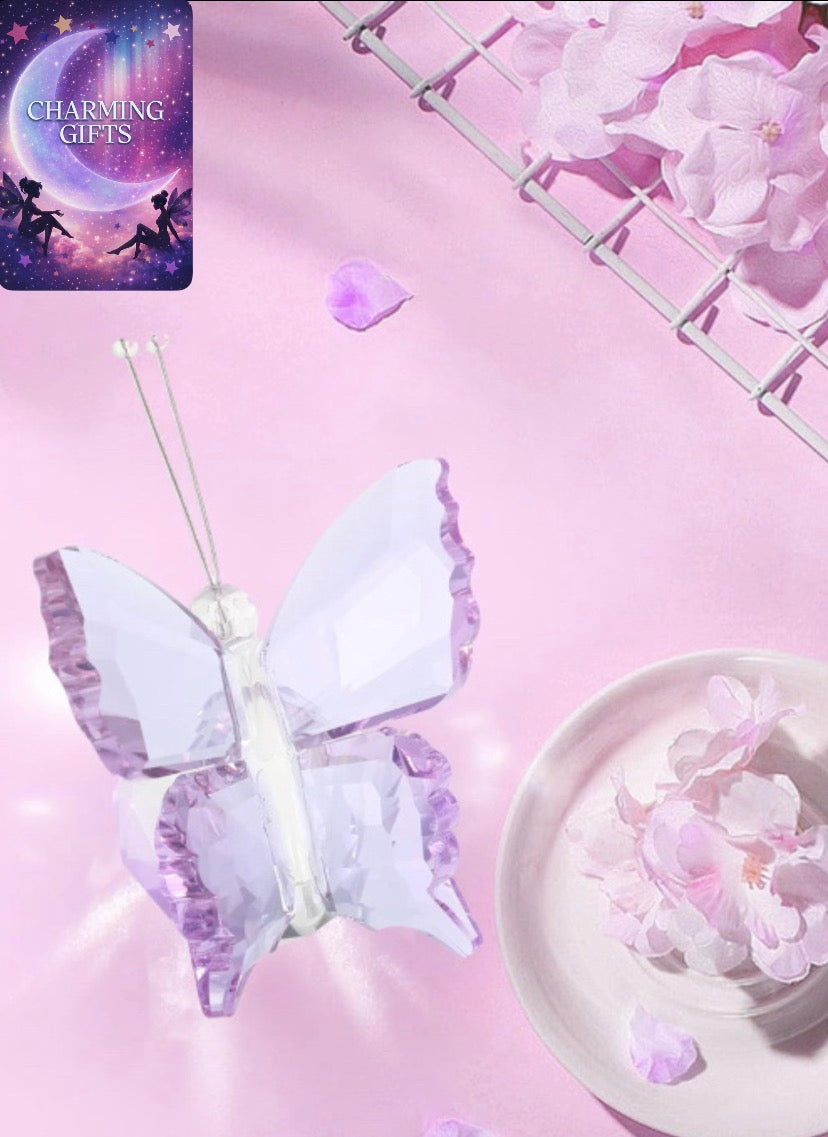 Crystal Flying Butterfly with Crystal Ball Base Figurine Ornament Statue Animal