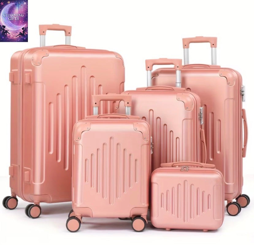 5pcs Luggage with Corner Protectors, 12/ 16/ 20/ 24/ 28-Inch, Durable Hard Shell, 360 Spinner Wheels, Multifunctional Large Capacity, Lightweight Travel Suitcase