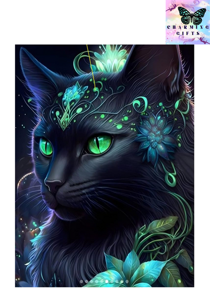 5D Diamond Art Painting Kit, DIY Diamond Painting Pictures, Diamond Rhinestone Crystal Cross Stitch Painting Painting by Numbers for Children Adults Home Wall Decoration (Black Cat)