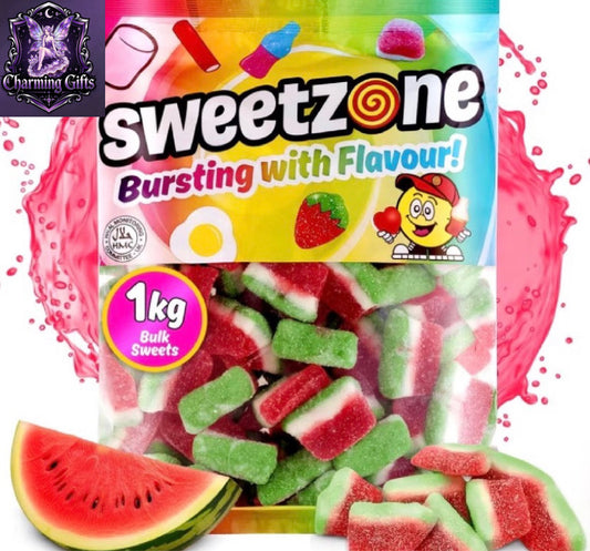 Sweetzone Fizzy Watermelon Slices - Fizzy Chewy Sweets, Bulk Gummy Watermelon Flavoured Candy, 1kg Sweet Bag - Classic Retro Pick and Mix Candy for All Ages & Sweet Enthusiasts, Perfect for Snack Time