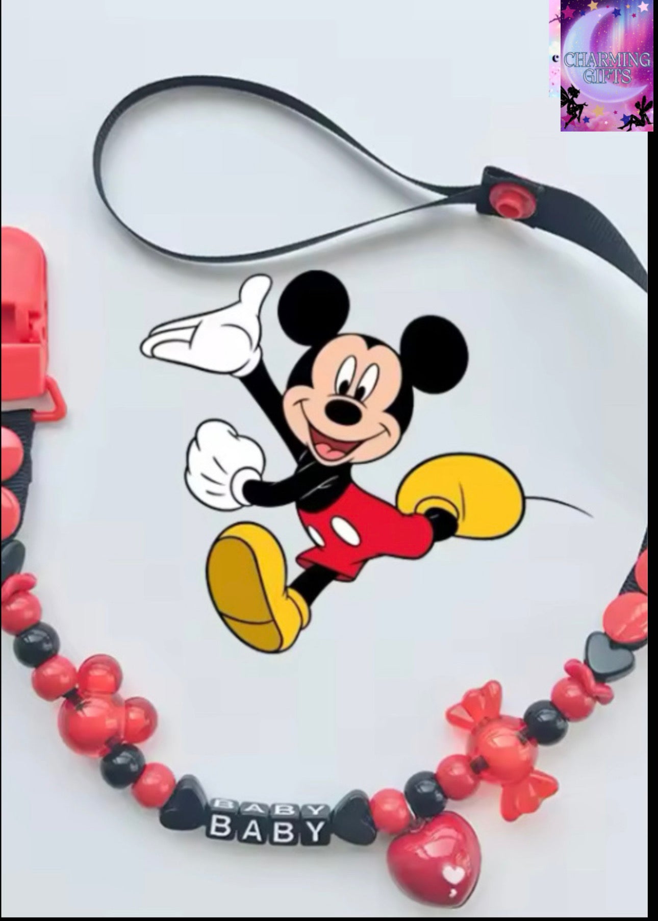 Disney Pacifier Clips Stitch Mickey Anime Figures Baby Teether Chain Silicone Anti-drop Anti-lost