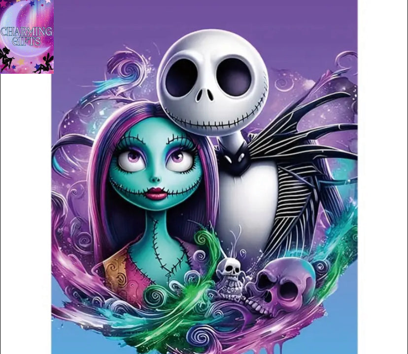 5D DIY Round Diamond Full Diamond Painting Art Kit Nightmare Before Christmas Jack Skellington Sally Cartoon Mosaic Art Picture Room Home Decoration Room Wall Decoration Send to Family, Friends and Teachers for a Beautiful Holiday 30x40cm/11.81x15.75in