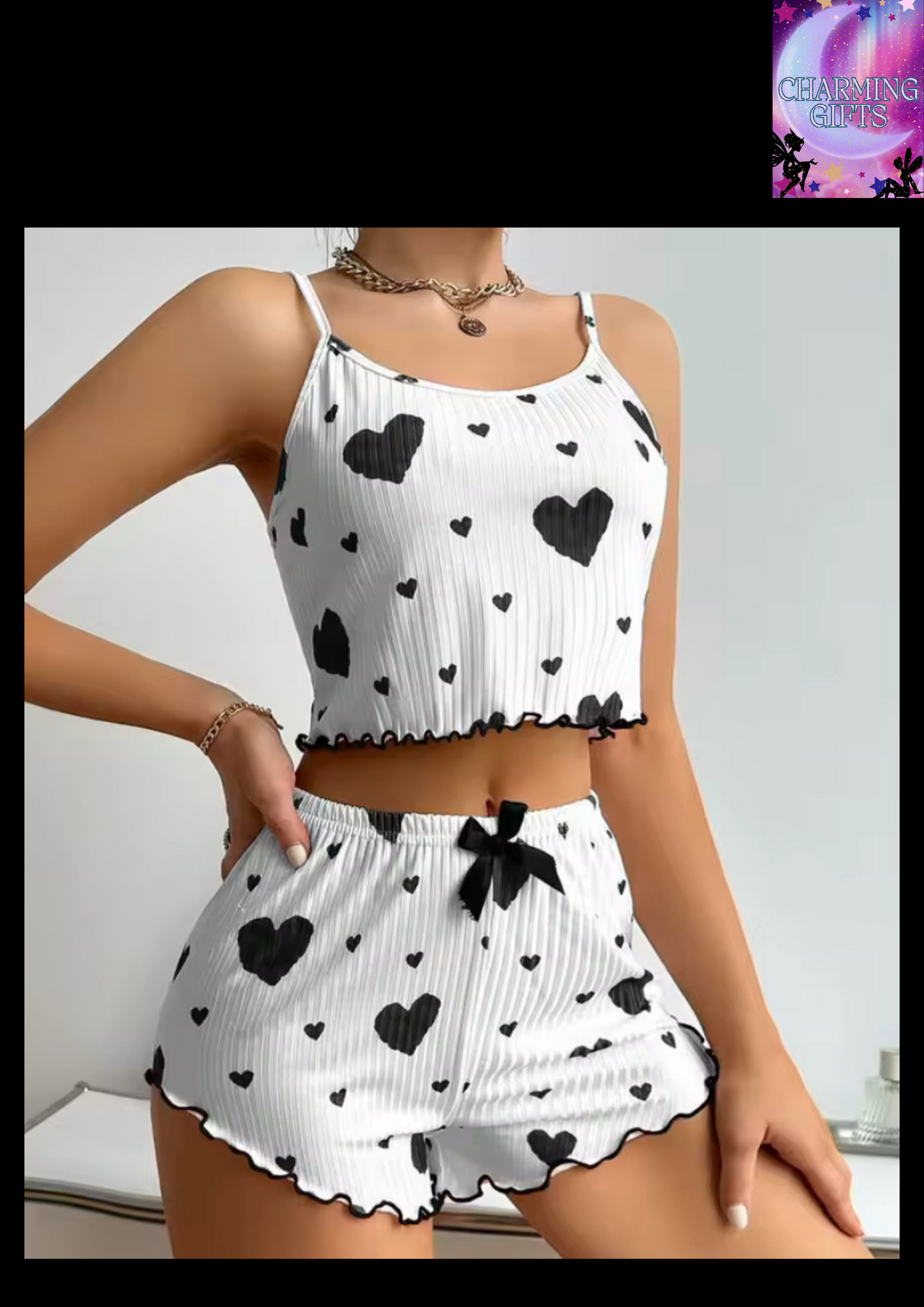 Women's Pajamas Set Sleepwear 2 PCS Short Tank Tops And Shorts S M L White Ventilate Soft Casual Love Printing