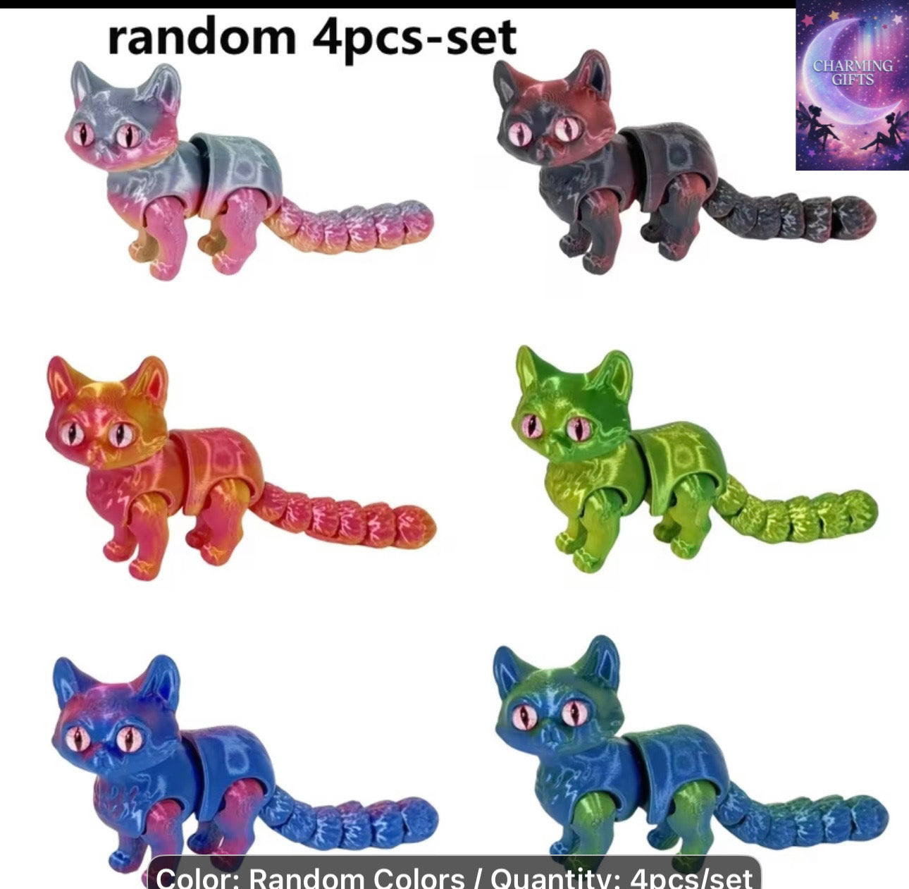 4pcs/Set 3D Printed Random Cartoon Cat