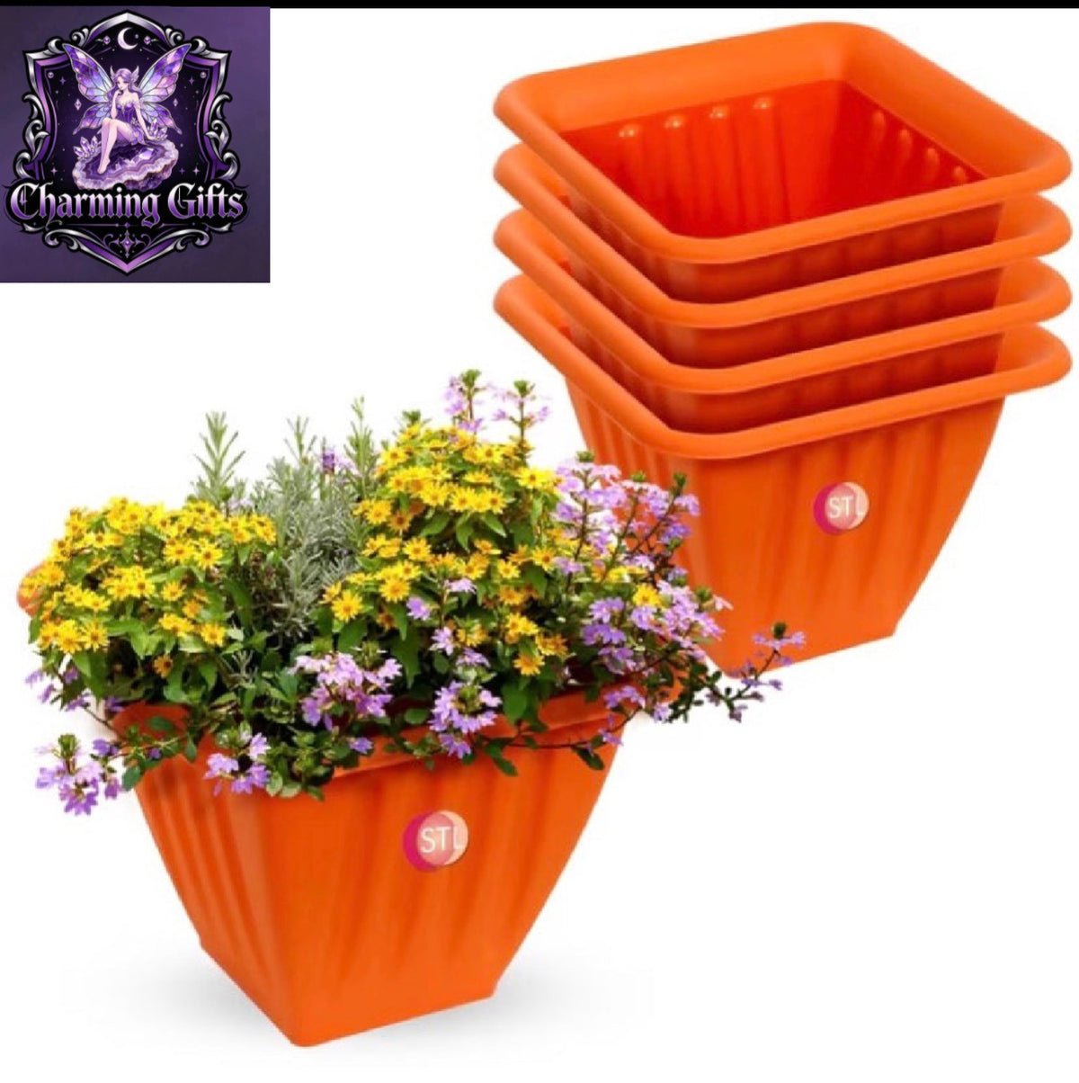 STL 4 Pcs Semi Square Shape Plastic Plant Pots Nursery Pots with Drainage Holes Lightweight, Flexible & Durable Flower Pots for Seedlings, Cuttings, Transplanting Ideal for Home, Garden & Greenhouse