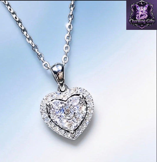 Heart Crystal Pendant 925 Sterling Silver Chain Necklace Womens Jewellery Gift