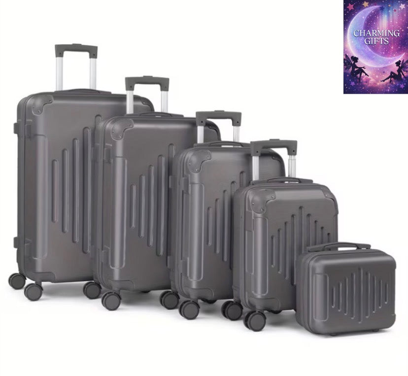 5pcs Luggage with Corner Protectors, 12/ 16/ 20/ 24/ 28-Inch, Durable Hard Shell, 360 Spinner Wheels, Multifunctional Large Capacity, Lightweight Travel Suitcase