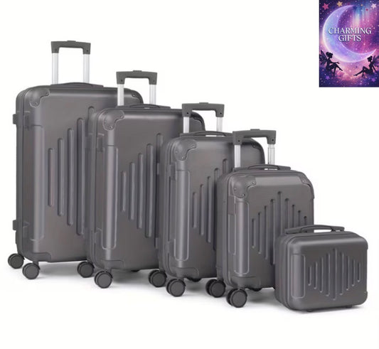 5pcs Luggage with Corner Protectors, 12/ 16/ 20/ 24/ 28-Inch, Durable Hard Shell, 360 Spinner Wheels, Multifunctional Large Capacity, Lightweight Travel Suitcase