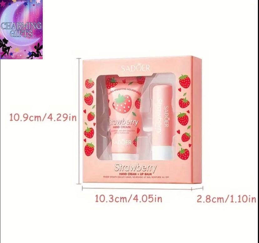 [Moisturizing Strawberry Hand Cream] + Strawberry Hand Cream Lip Balm Set Moisturizing Gift for Women Holiday Gift Set