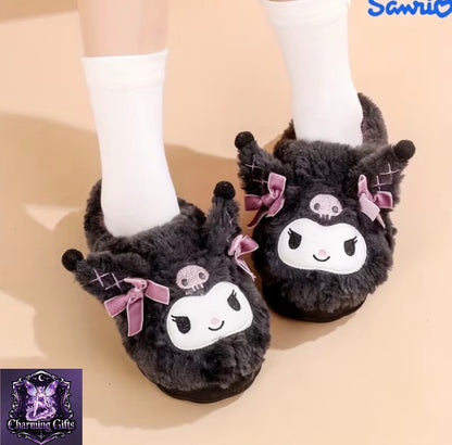 😈 Kuromi Warm Plush Indoor Kuromi plush slippers