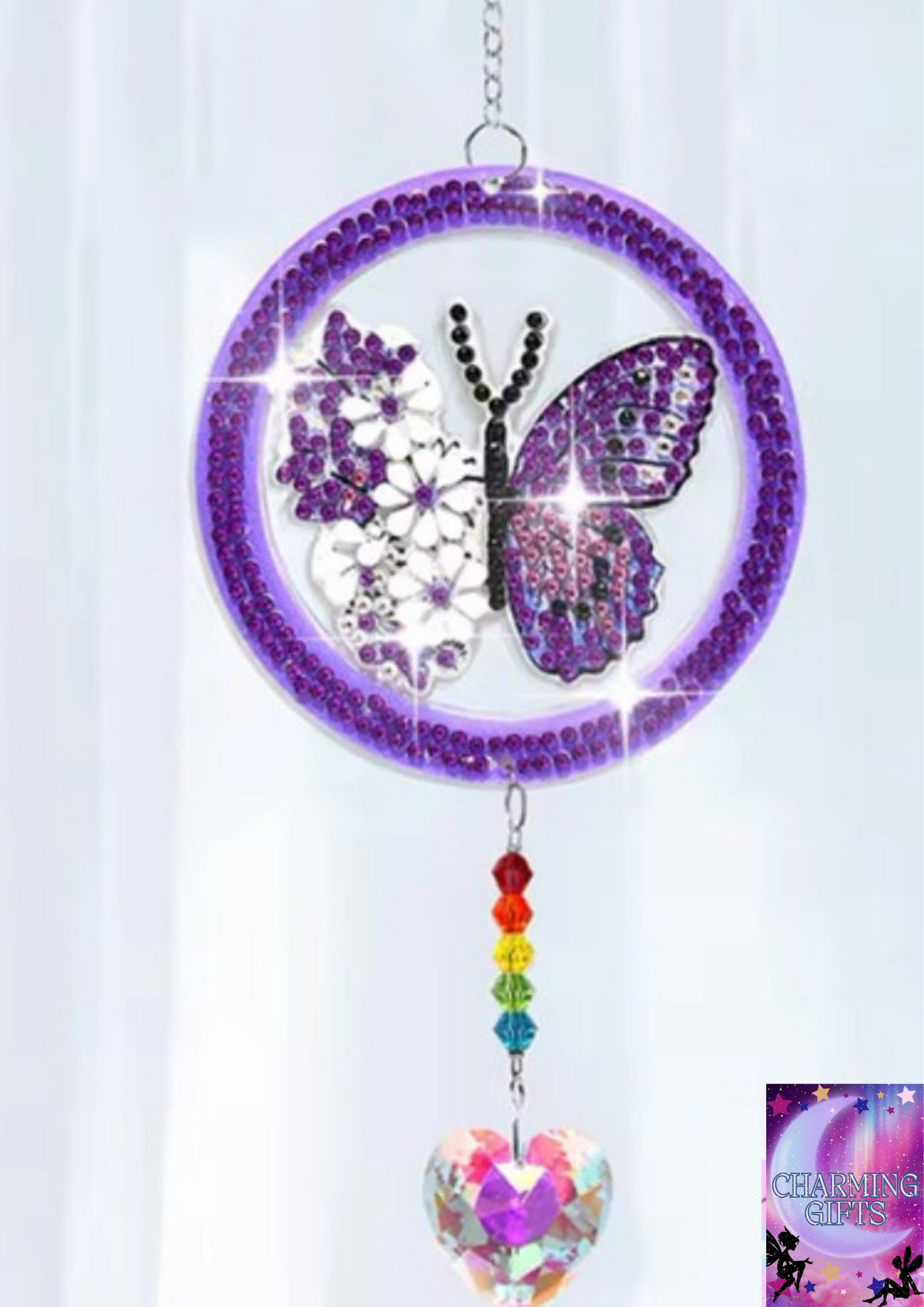 /Set DIY Butterfly Diamond Art Sun Catchers Double Sided Wind Chimes with Crystal Diamond Painting Sun Catchers for Adults