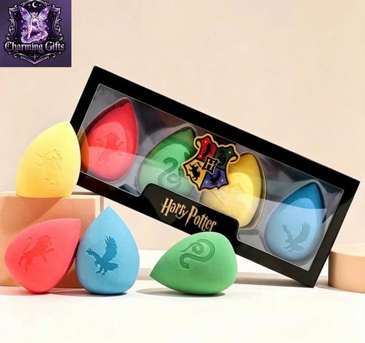 Harry Potter Hogwarts Magic Academy Sponge Powder Puff - Soft Latex-Free Foundation Blender with House Crests (Hogwarts, Gryffindor, Slytherin, Ravenclaw