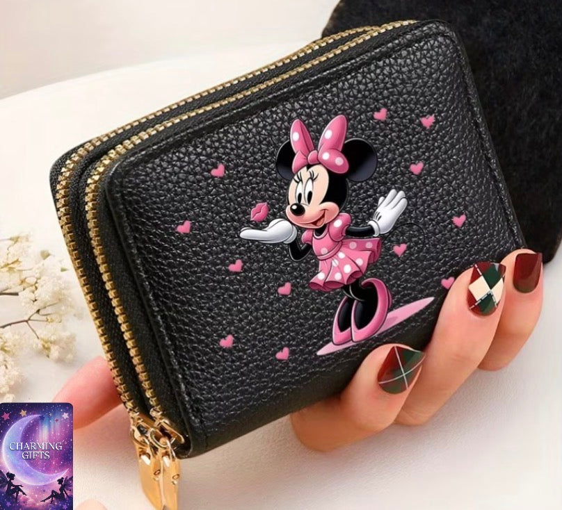 1pc  MinnieMouse Multifunctional Portable Credit Card Case with Double Zipper Closure - Cute Wallet, Coin Organizer, Purse | Ideal for Travel, Outdoor Activities(2D flatprinting), 2D Flat