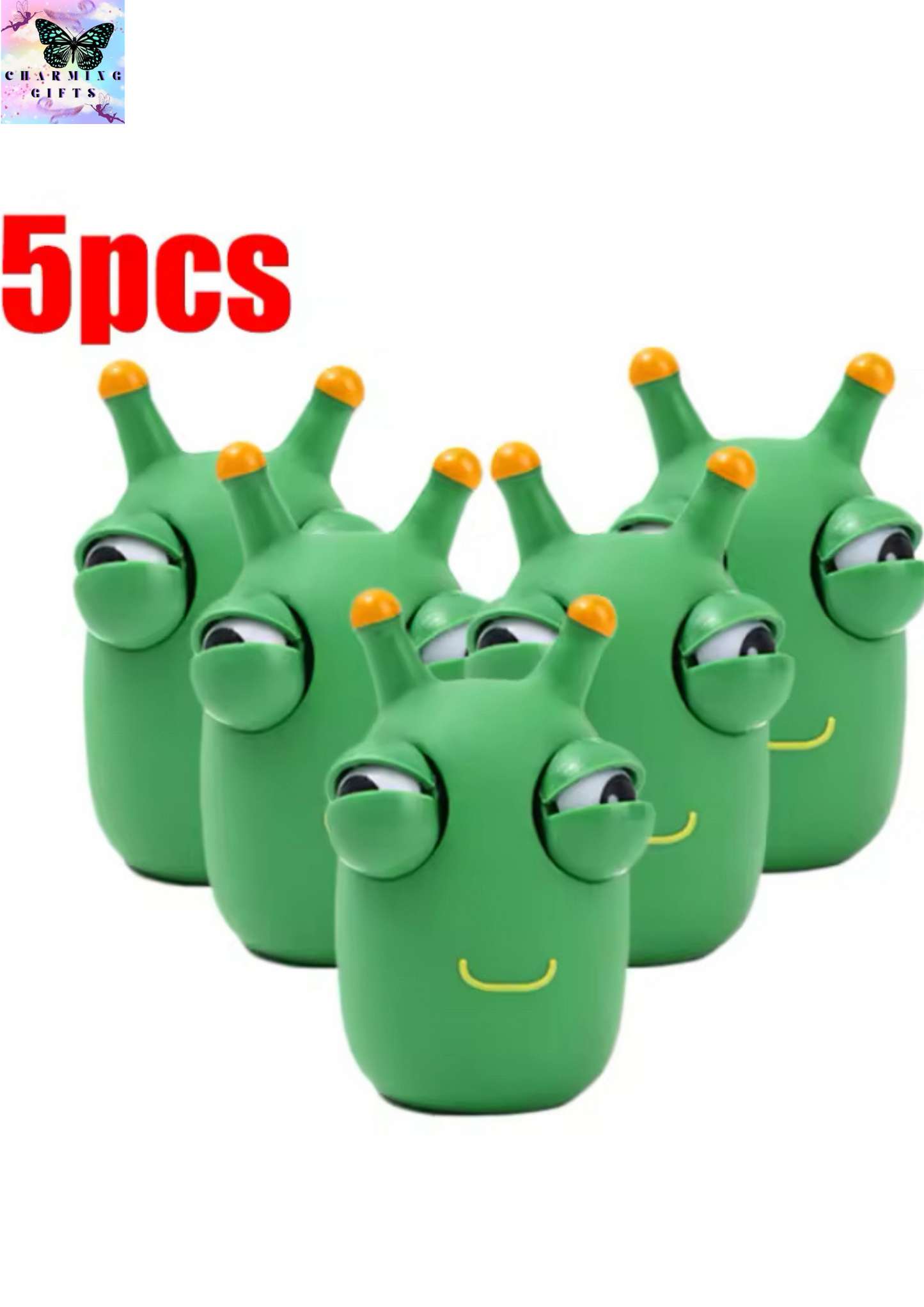 5pc  Green Worm Squeeze Pinch Toy Novelty Eye Popping Squeeze Toys 3D Big Eyeball Bouncing Toy For Kids Adult Stress Relief