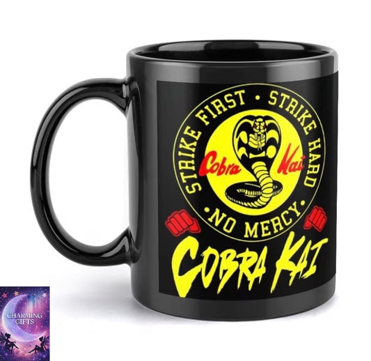 1pc 11oz Cobra Kai Logo Coffee Cup - Strike First, No Mercy - Ceramic Mug for Home Use, Office, Game Night, Birthday Party Favor