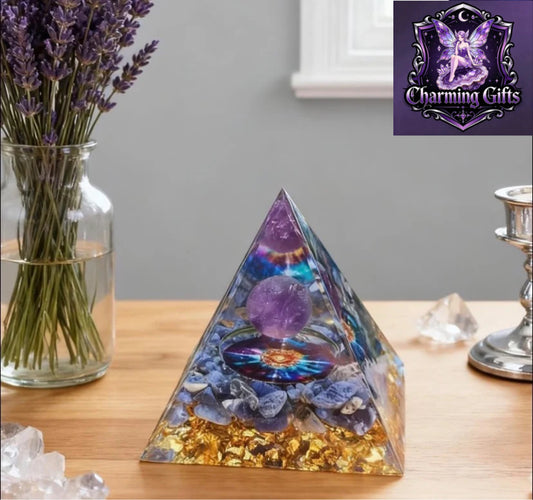 1 pcs Crystals Pyramid,Moonstone Crystal Orgone Pyramid - Amethyst Ball Lotus - Ogan Crystal Energy Tower - Nature Reiki Healing Chakra Crushed Stone - 2inchs