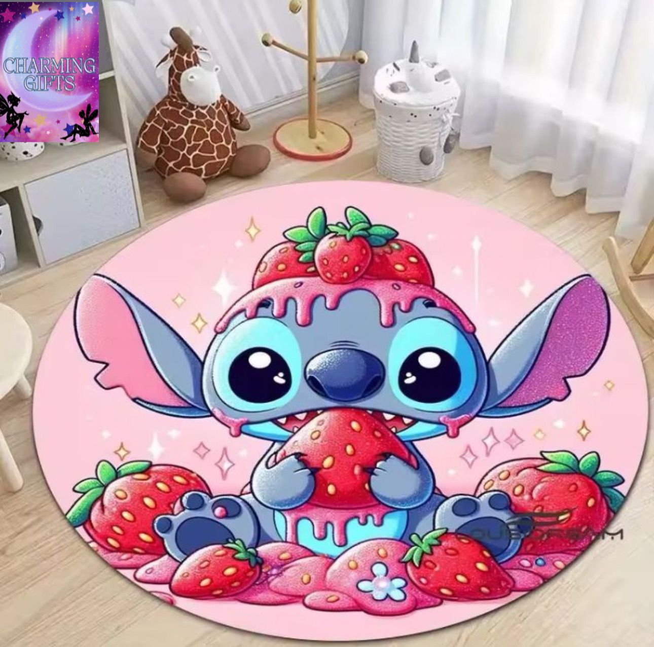 DISNEY Cartoon Lilo & Stitch Print Round Carpet Living Room Bedroom Table Chair Sofa Decorative Carpets Exquisite Gift 80x80Cm