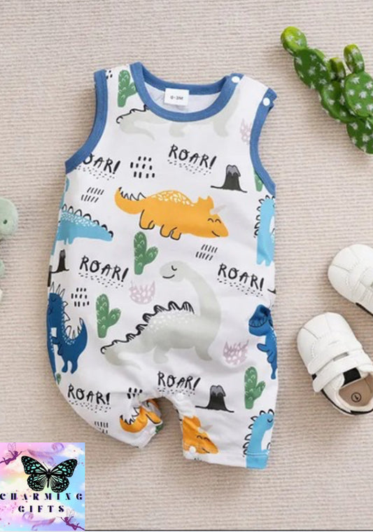 Newborn Clothing Cute Cartoon Animal Print Casual And Comfortable Soft Boys Summer Round Neck Sleeveless Baby Jumpsuit