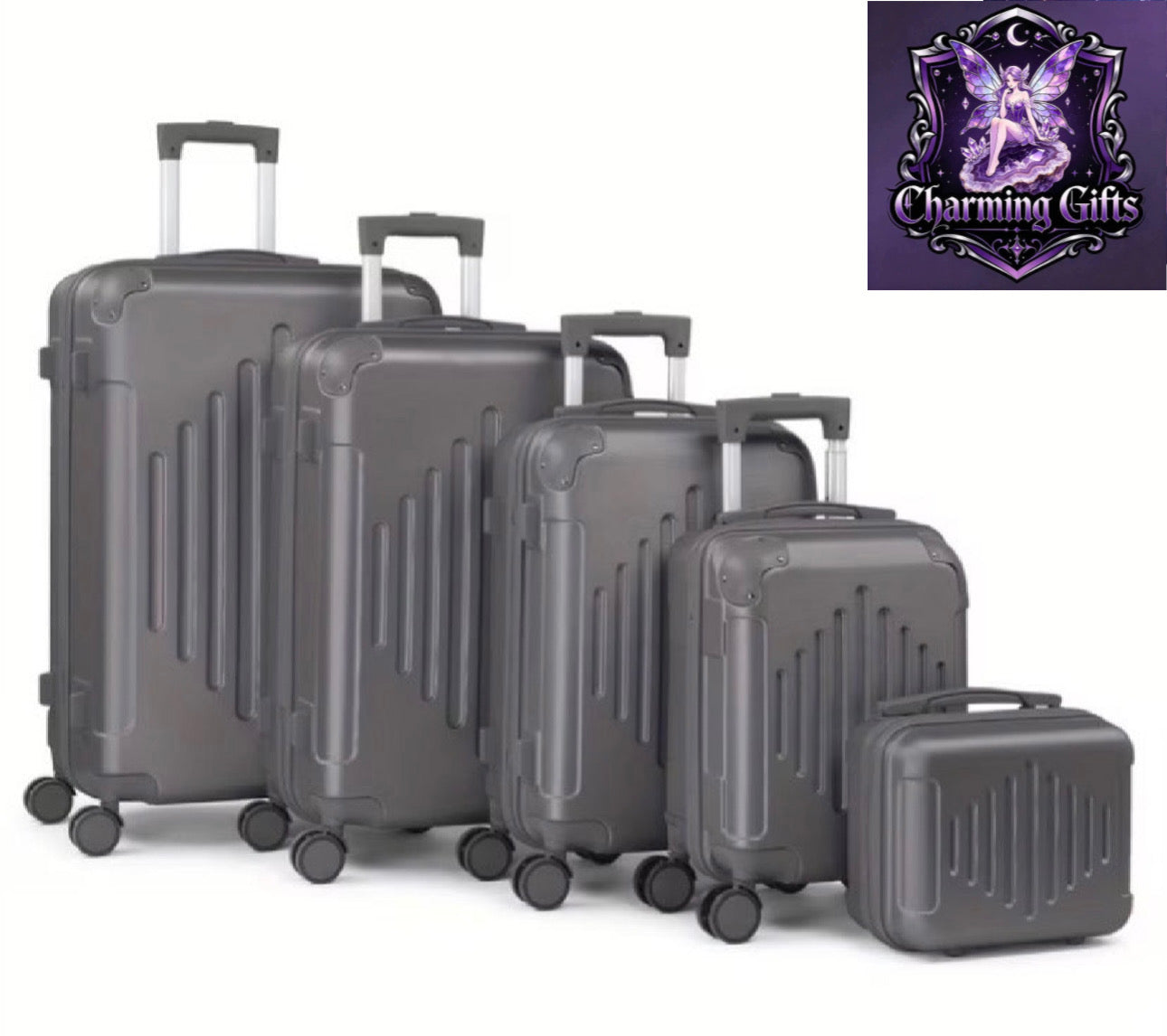 5pcs Luggage with Corner Protectors, 12/ 16/ 20/ 24/ 28-Inch, Durable Hard Shell, 360 Spinner Wheels, Multifunctional Large Capacity, Lightweight Travel Suitcase