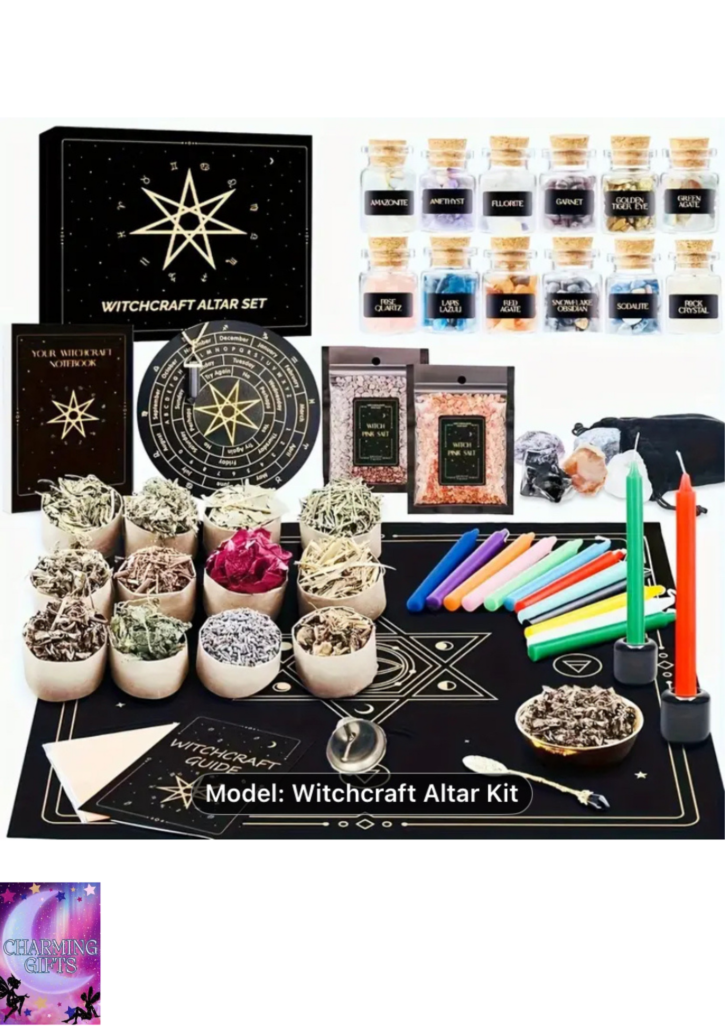 Large Witchcraft Kit 65pcs - witchy stuff, spiritual items, Wiccan Supplies and Tools - Witch Set for Beginners Witchcraft Supplies Kit - Witch Starter Kit Spell Kit, amethyst crystal, amethyst crystal large