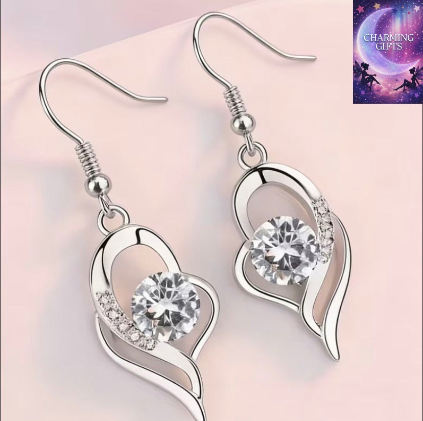 Exquisite Heart-Shaped Multicolor Sparkling Rhinestone Earrings with Dynamic Ear Hooks