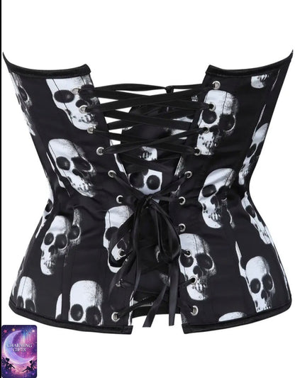 Skull Print Corset Top Halloween Pirate Costume Corsets for Women Tummy Control Lace Up Satin Corset