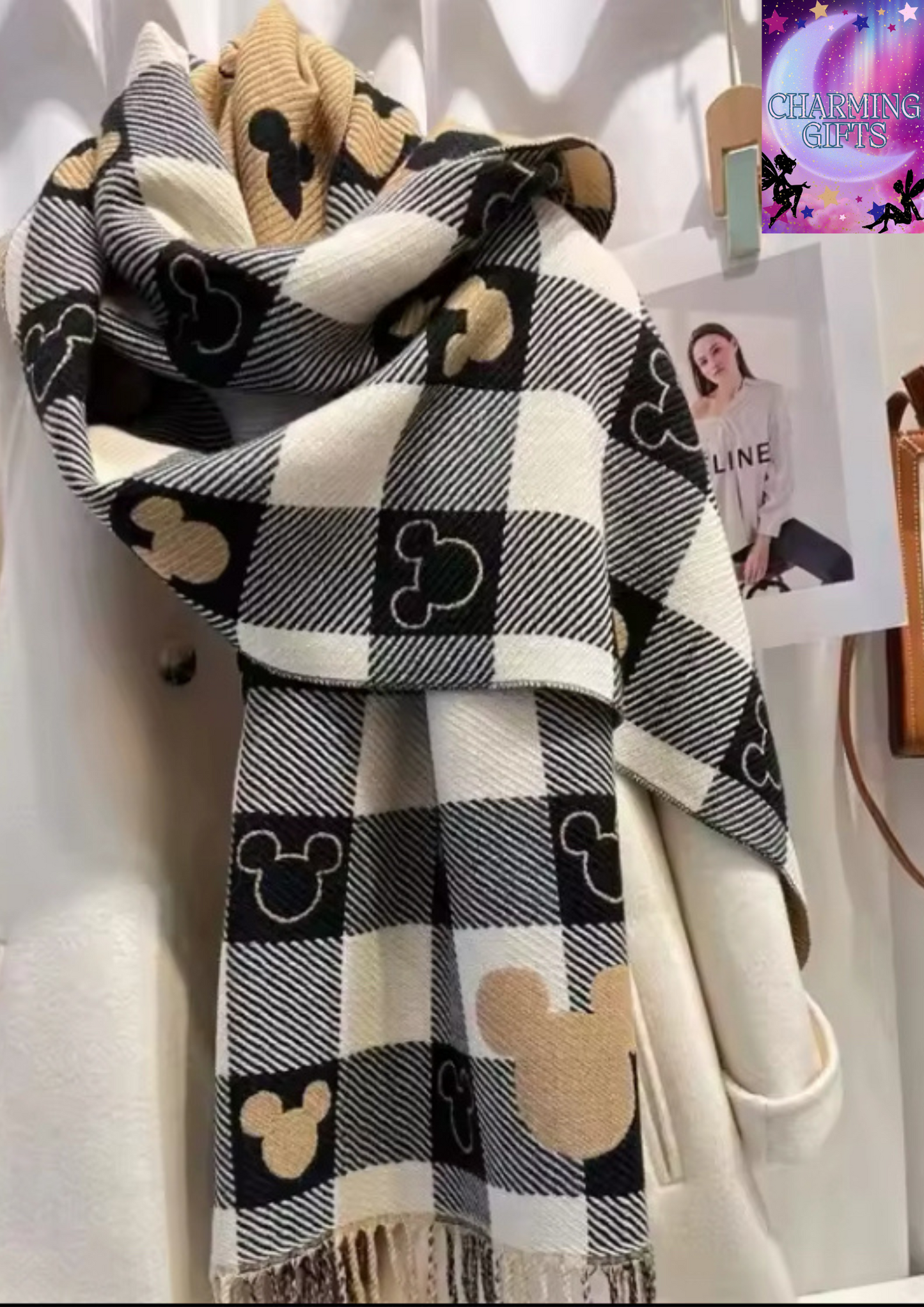 Disney Mickey Women's Scarf Cute Anime Cartoon Fashion Winter Warm Mickey Figure Cashmere Soft Lover Scarf Holiday Child Gifts