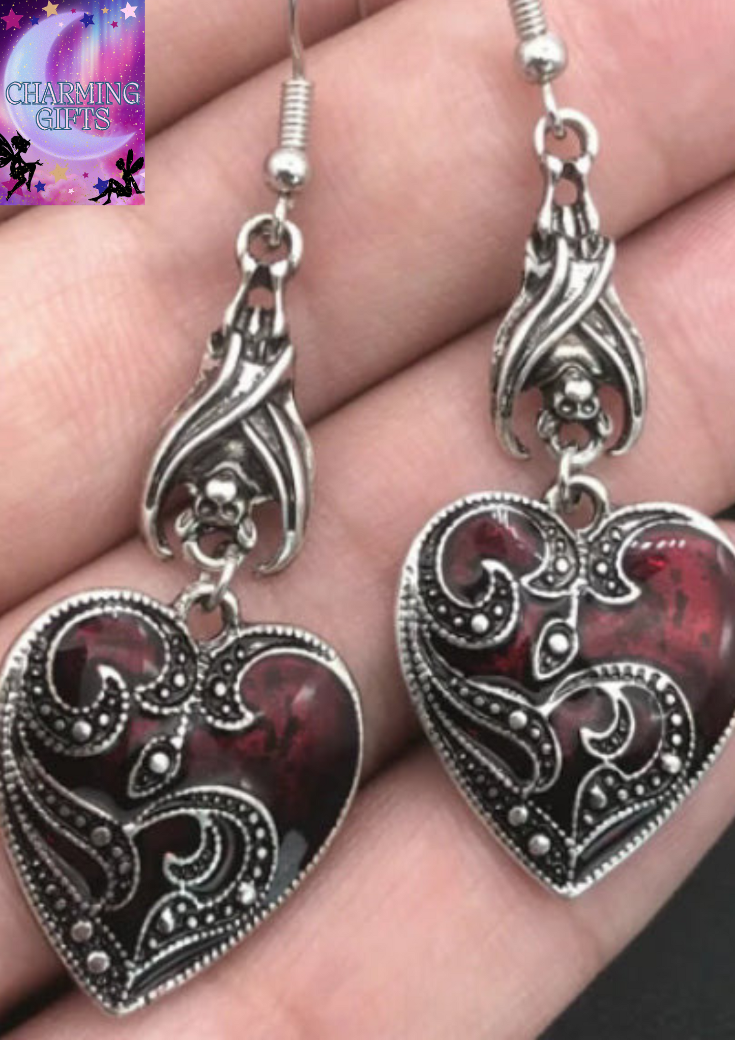 Gothic Mysterious Earrings Jewelry Blood Rose Heart-shaped Angel Pendant Earrings Ladies Retro Earrings